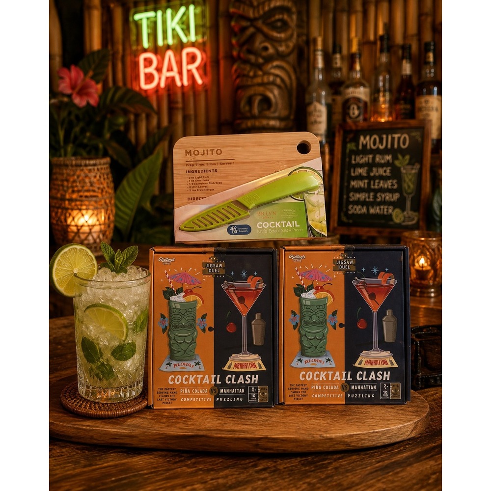 Ridley's Games Cocktail Clash Jigsaw Duel & BKLYN Steel Co Mojito Board Set NEW